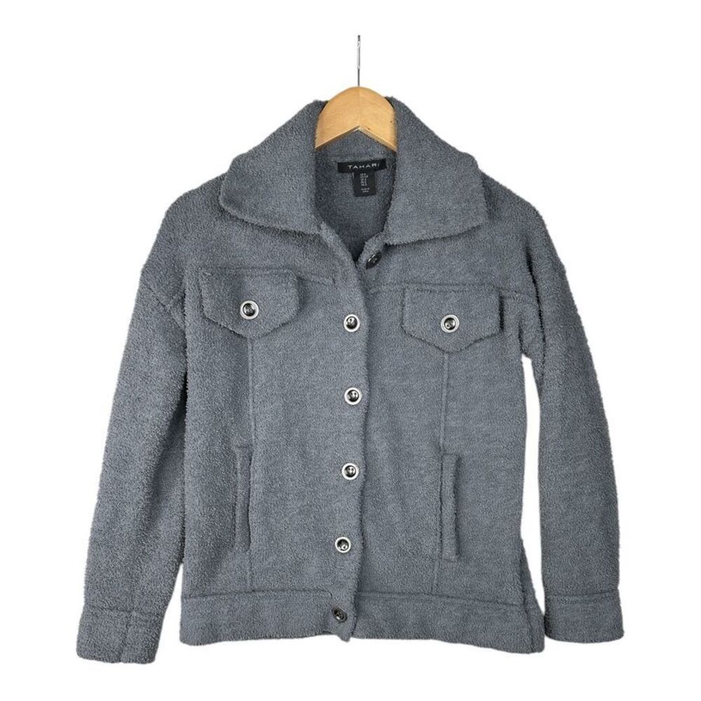 TAHARI Gray Teddy Bear Shacket Size Small
